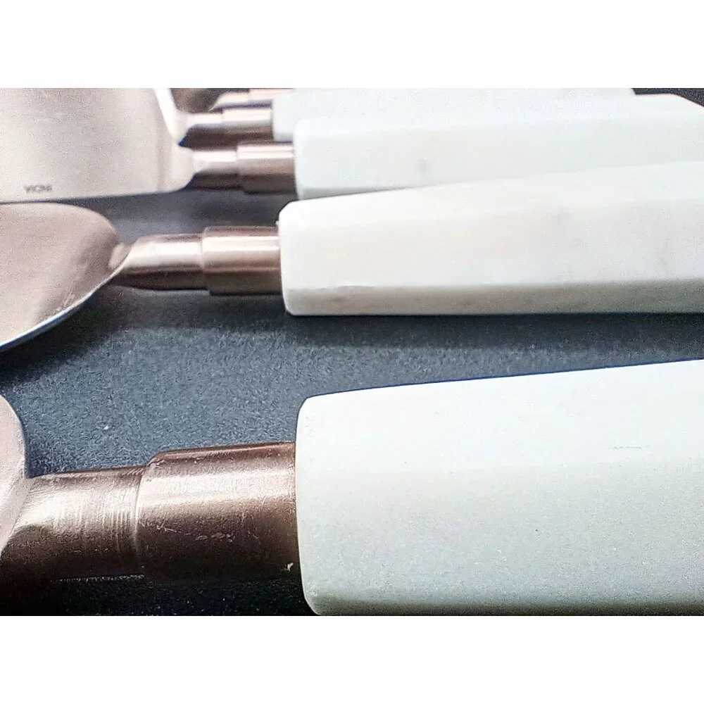 Cheese Knives Marble Handled Brass Toned Charcuterie India Vintage Set of 5